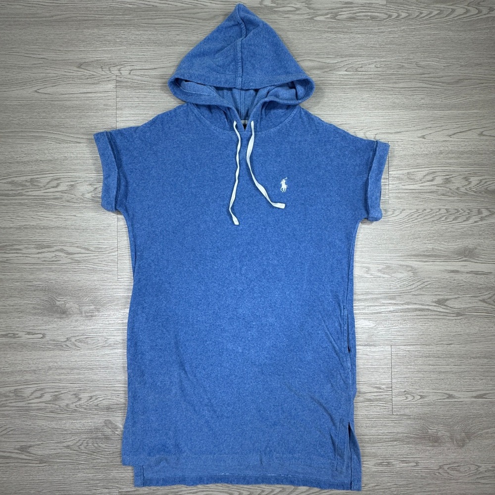 Polo Ralph Lauren Swim Cover Up Women XS Blue Hooded French Terry Pony Logo